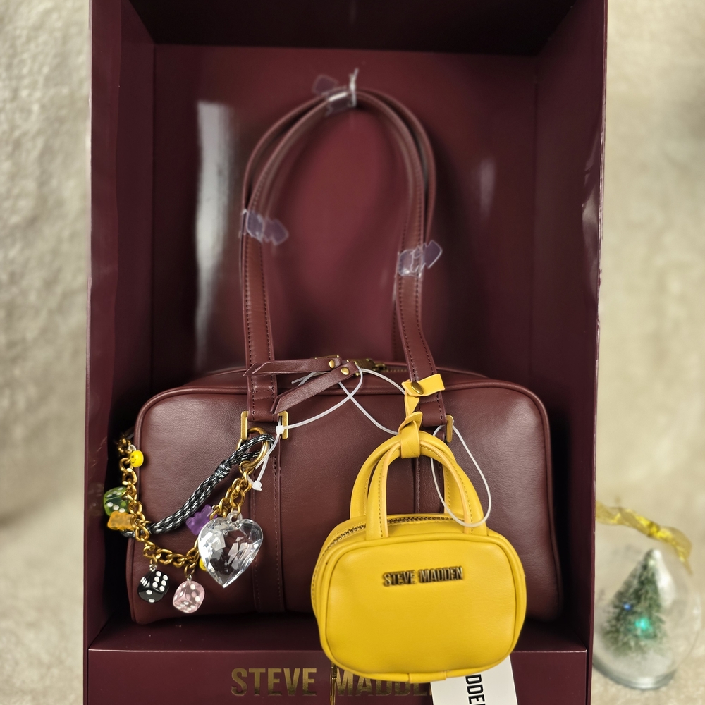 Steve Madden Burgundy and Yellow Women's Bag Set, Christmas Promotion